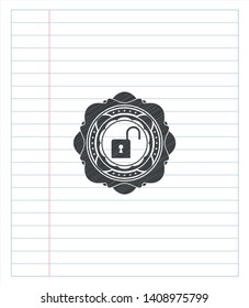 open lock icon draw with pencil effect. Vector Illustration. Detailed.