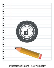 open lock icon draw with pencil effect. Vector Illustration. Detailed.