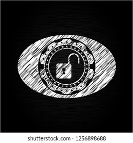 open lock icon drawn with chalkboard texture