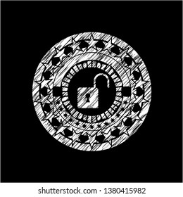 open lock icon drawn on a blackboard