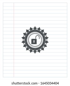 emblema del icono de bloqueo abierto con efecto de lápiz. Ilustración vectorial. Detallado.