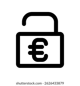 Open Lock Icon Featuring Euro Symbol Representing Currency and Security Concepts