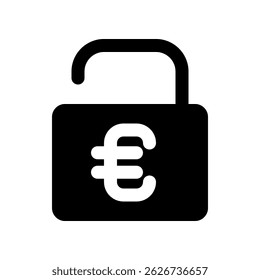 Open Lock Icon Featuring Euro Symbol Representing Currency and Security Concepts
