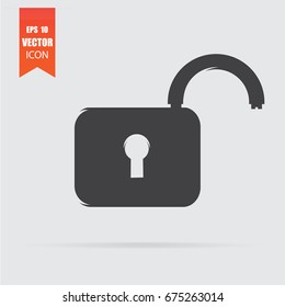 Open lock icon in flat style isolated on grey background. For your design, logo. Vector illustration.