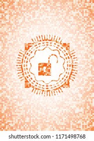 open lock icon inside abstract orange mosaic emblem