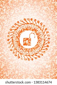open lock icon inside abstract orange mosaic emblem