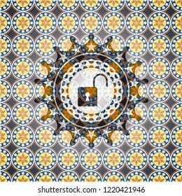 open lock icon inside arabesque style emblem. arabic decoration.