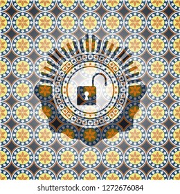 open lock icon inside arabesque style emblem. arabic decoration.