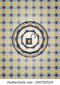 open lock icon inside arabesque style badge. arabic decoration.