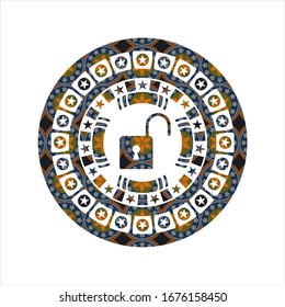 open lock icon inside arabesque style emblem. arabic decoration.
