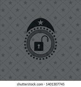 open lock icon inside black emblem