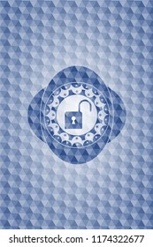 open lock icon inside blue hexagon emblem.