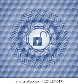 open lock icon inside blue hexagon emblem.