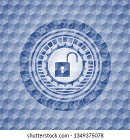 open lock icon inside blue hexagon badge.