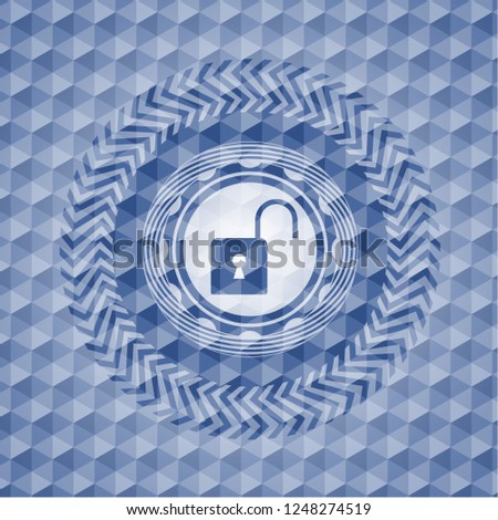 open lock icon inside blue hexagon emblem.