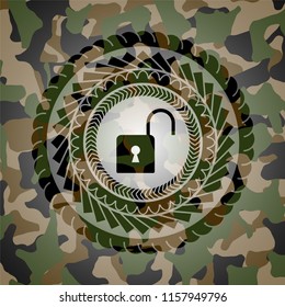open lock icon inside camo texture