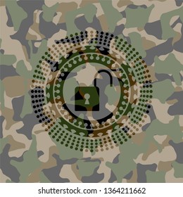 open lock icon inside camouflage texture