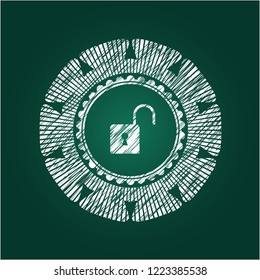 open lock icon inside chalk emblem