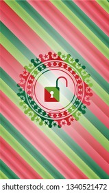 open lock icon inside christmas style badge..