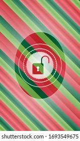 open lock icon inside christmas badge.
