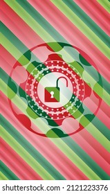 icono de bloqueo abierto dentro del fondo de la placa de navidad. 