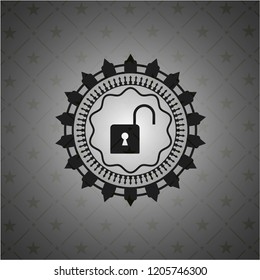 open lock icon inside dark emblem