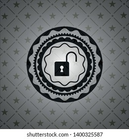 open lock icon inside dark emblem