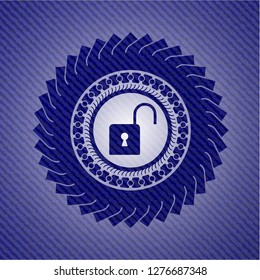 open lock icon inside denim background