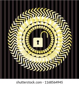 open lock icon inside gold shiny badge