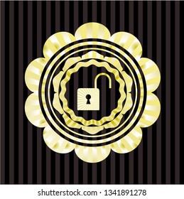 open lock icon inside gold badge