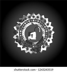open lock icon inside grey camo emblem