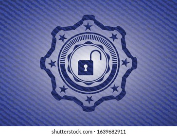 open lock icon inside jean background
