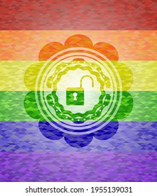 icono de bloqueo abierto dentro del emblema de colores lgbt. 
