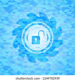 open lock icon inside light blue mosaic emblem