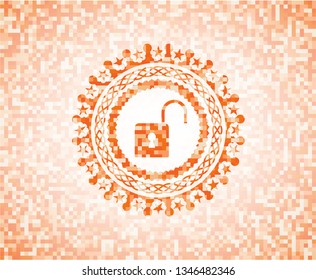 open lock icon inside orange mosaic emblem