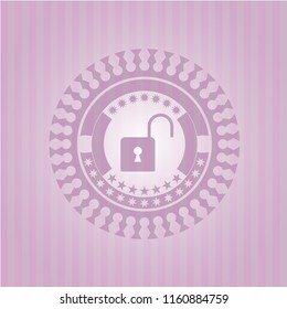 open lock icon inside pink emblem