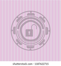 open lock icon inside pink emblem