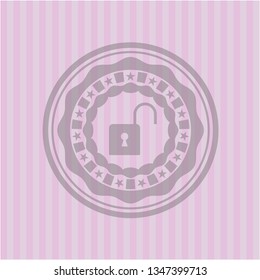 open lock icon inside pink emblem. Vintage.