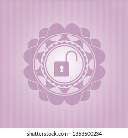 open lock icon inside pink icon or emblem