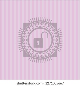 open lock icon inside realistic pink emblem