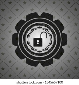 open lock icon inside realistic black emblem