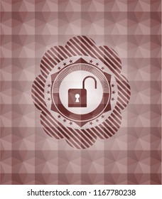open lock icon inside red seamless badge with geometric background.