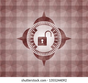open lock icon inside red geometric badge. Seamless.