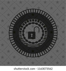 open lock icon inside retro style black emblem