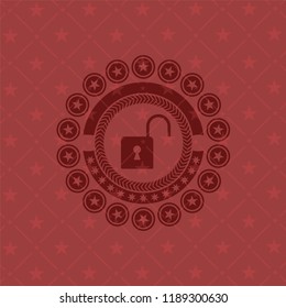 open lock icon inside retro red emblem