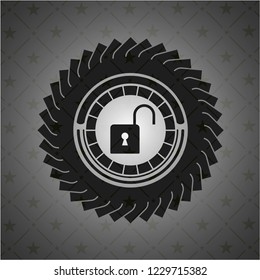open lock icon inside retro style black emblem