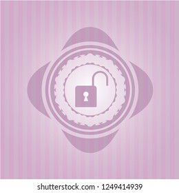 open lock icon inside retro pink emblem