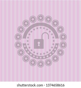 open lock icon inside retro pink emblem