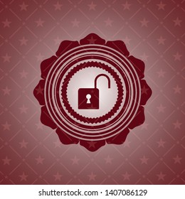 open lock icon inside retro style red emblem