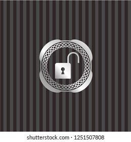 open lock icon inside silver shiny emblem